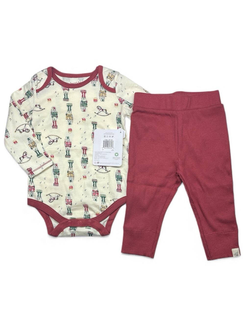 Burt’s Bees Baby Organic Cotton Holiday Outfit 3–6M – Toy Soldier & Drum Print